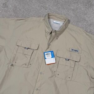 Columbia PFG Bahama II Fishing Shirt Mens XL Beige Short Sleeve Button Down